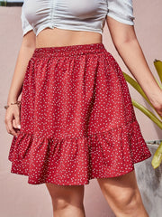 Women's Plus Polka Dot Ruffle Trim Mini Skirt
