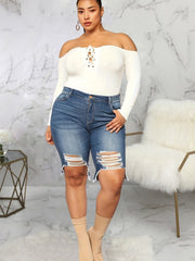 Distressed Denim Shorts Medium Stretch Jean Shorts