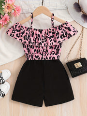 Leopard Print Ruffle Trims Cami Romper Jumpsuit With Belt