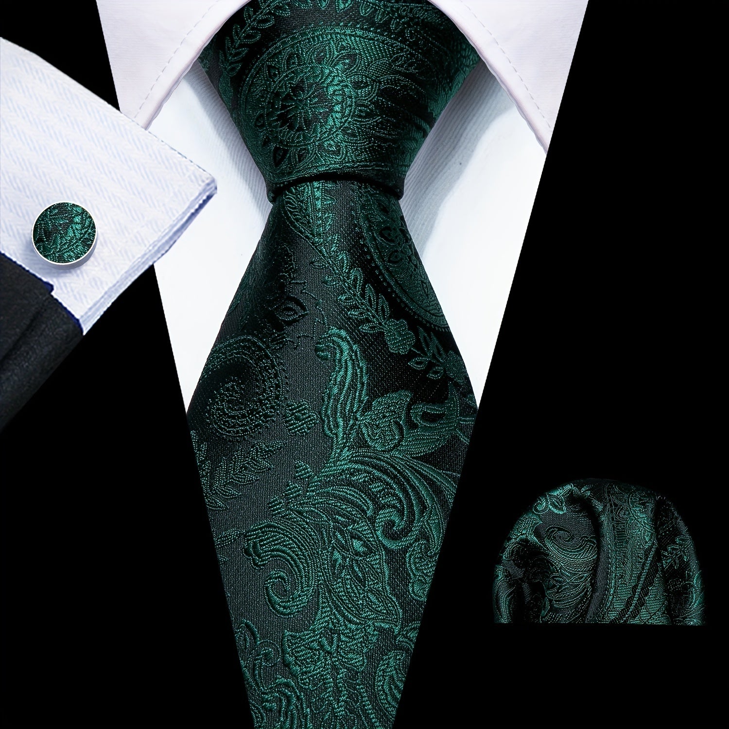 Barry Wang Men's Green Paisley Floral Tie Set