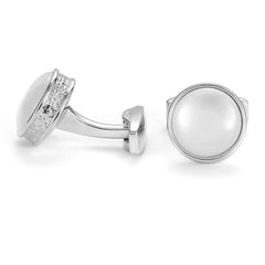 Silver Round Stone Cufflinks for Men