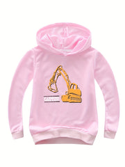 Kids Excavator Graphic Hoodie Cotton Hooded Sweatshirt
