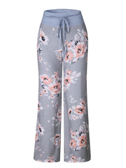 Flower Print Loose Pants Casual Lace up High Waist Wide Leg