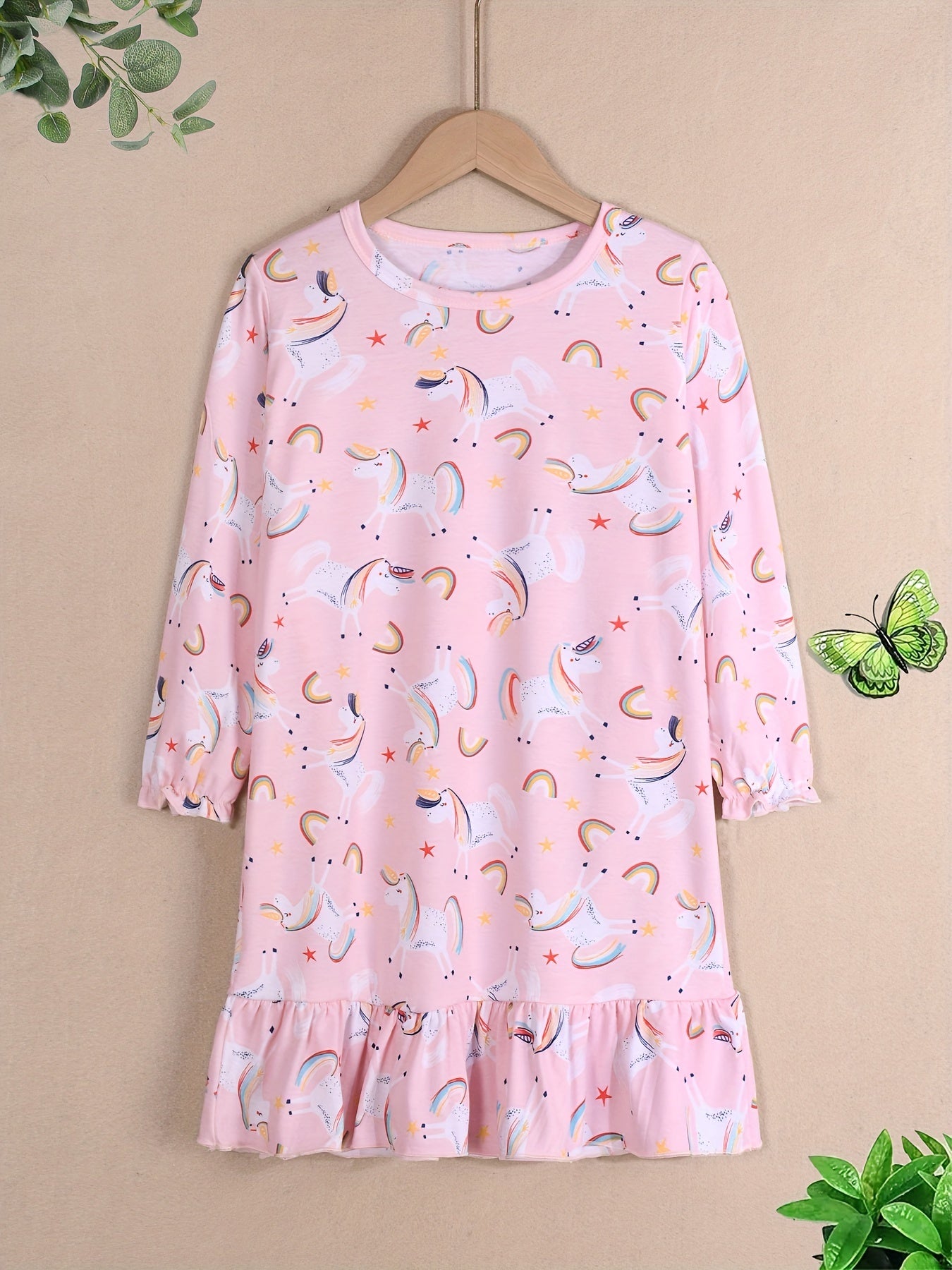 Girl's Cartoon Animal Print Nightgown Long Sleeve Nightdress