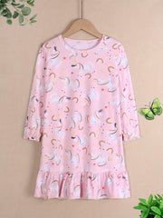 Girl's Cartoon Animal Print Nightgown Long Sleeve Nightdress