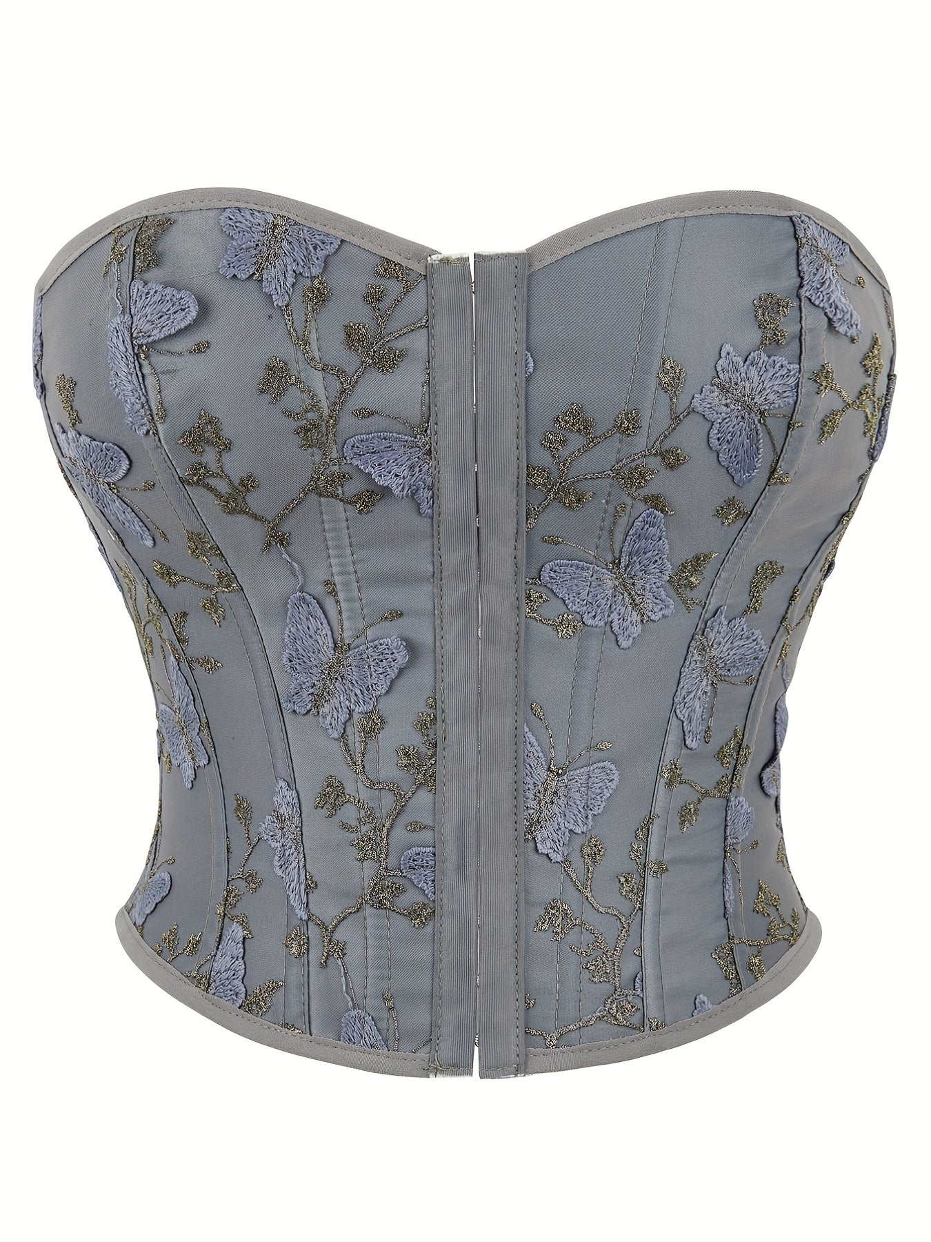 Butterfly Embroidery Strapless Corset Tummy Control Lace Up Push Up Body Shaper