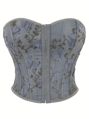 Butterfly Embroidery Strapless Corset Tummy Control Lace Up Push Up Body Shaper
