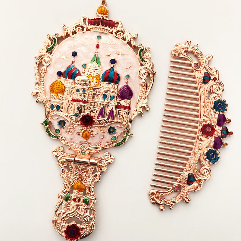 Antique Mirror Comb Set Handheld Makeup Beauty Mirror Compact Purse Small Mirror