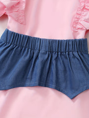 Toddler Girls Denim Spliced Shirt Dress with Ruffle Trim