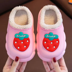 Toddler Waterproof Fleece Slippers with Fruits Decor for Winter