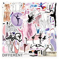 50pcs Ballet Waterproof Stickers for Water Bottle Phone Laptop