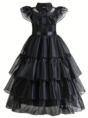 Girls Halloween Party Sleeveless Dress with Ruffled Trim