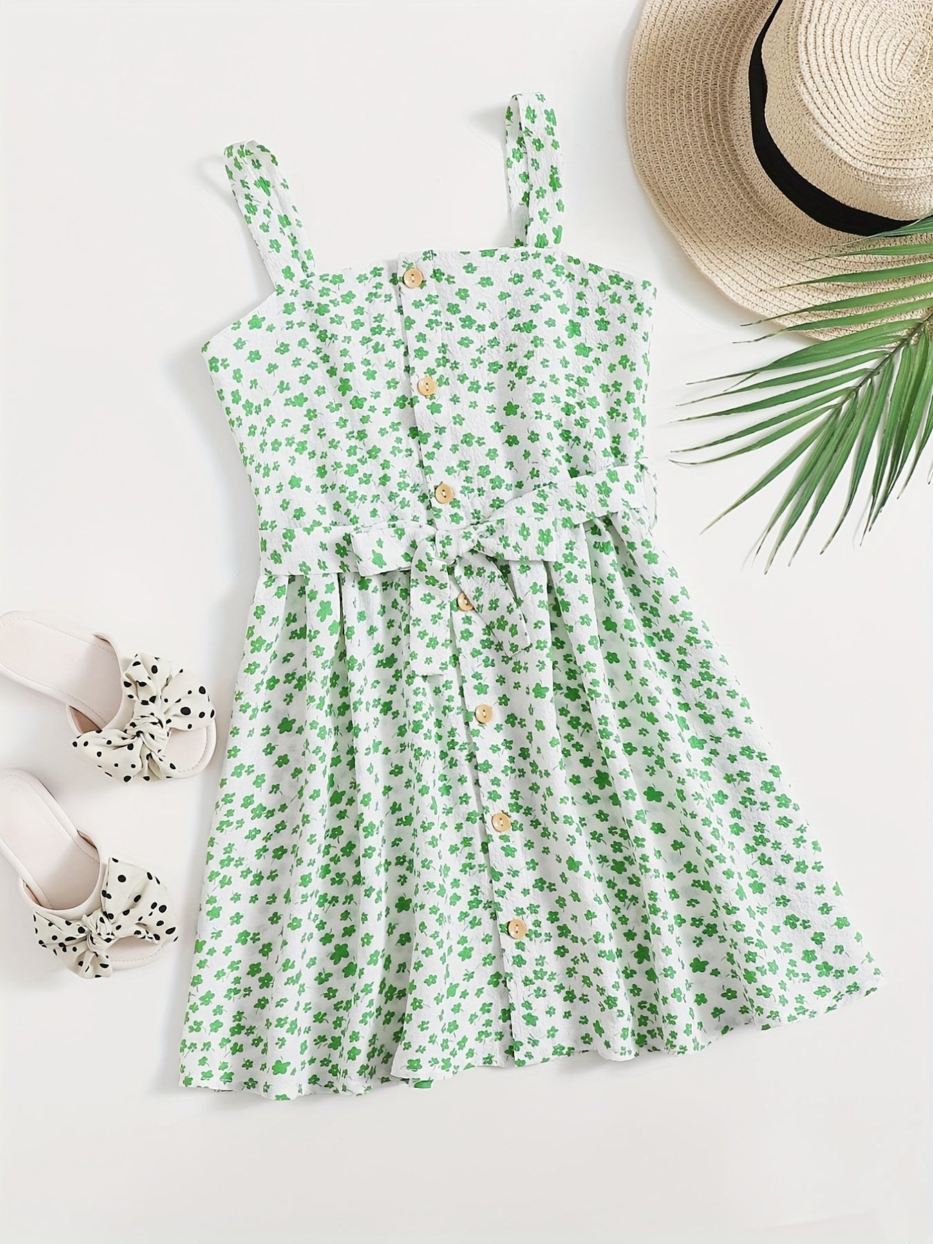 Girls' Sleeveless Floral Jumpsuit High Waist Summer Romper