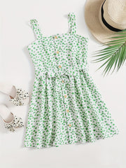 Girls' Sleeveless Floral Jumpsuit High Waist Summer Romper