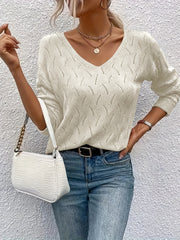 Solid Button Front Knit Cardigan V Neck Long Sleeve Sweater