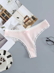 5pcs Lace Trim Ribbed Thongs Soft & Comfy Intimates Panties Women's Lingerie