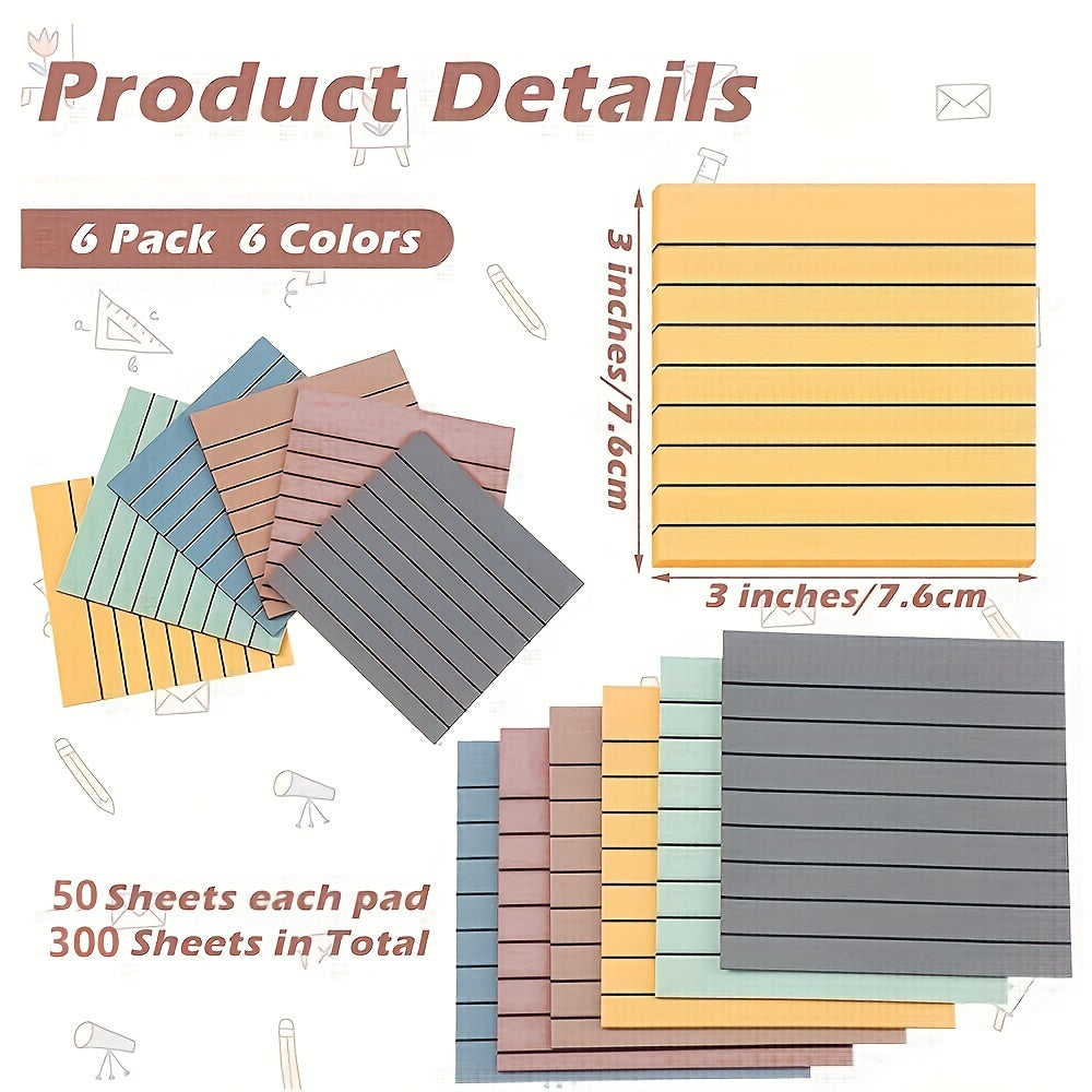6 Pack Self Adhesive Square Sticky Notes 50 Pages Each Office Study Daily Use