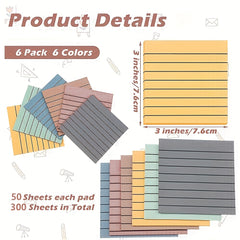 6 Pack Self Adhesive Square Sticky Notes 50 Pages Each Office Study Daily Use