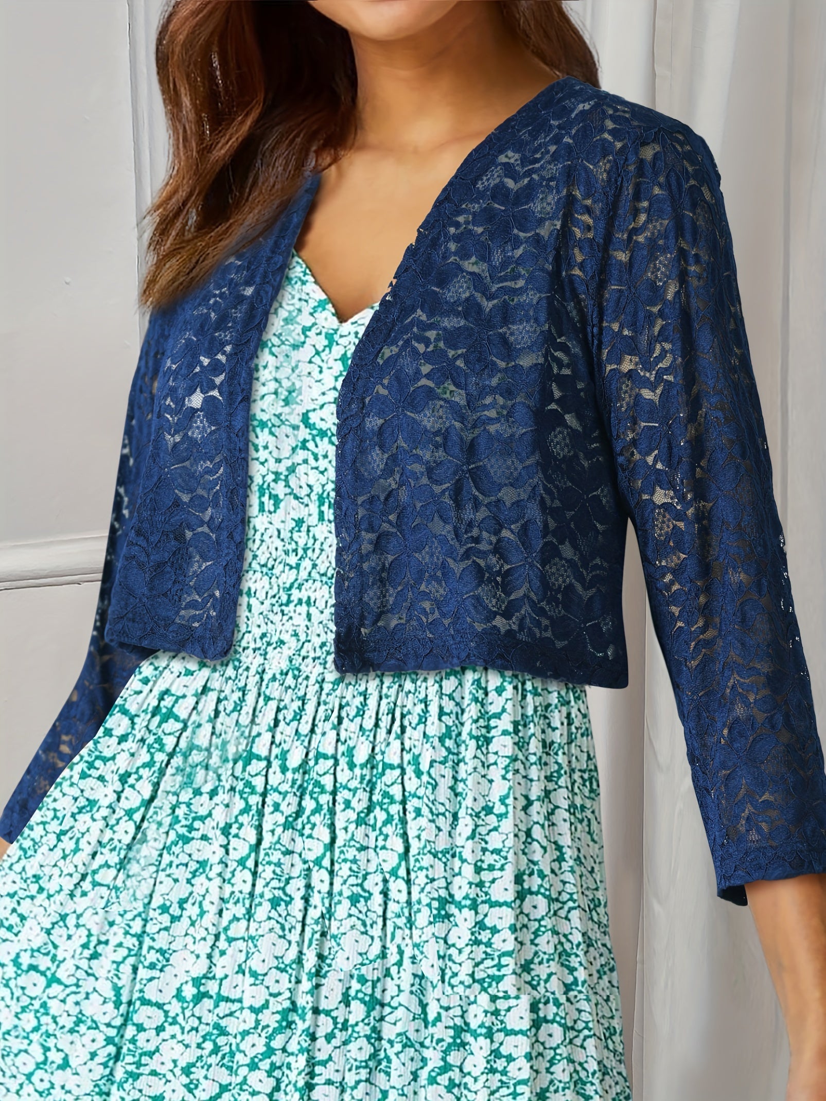 Flower Pattern Lace Open Front Top for Women