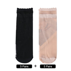 10 Pairs Floral Trim Tulle Socks Ultra Thin Mid Tube Stockings