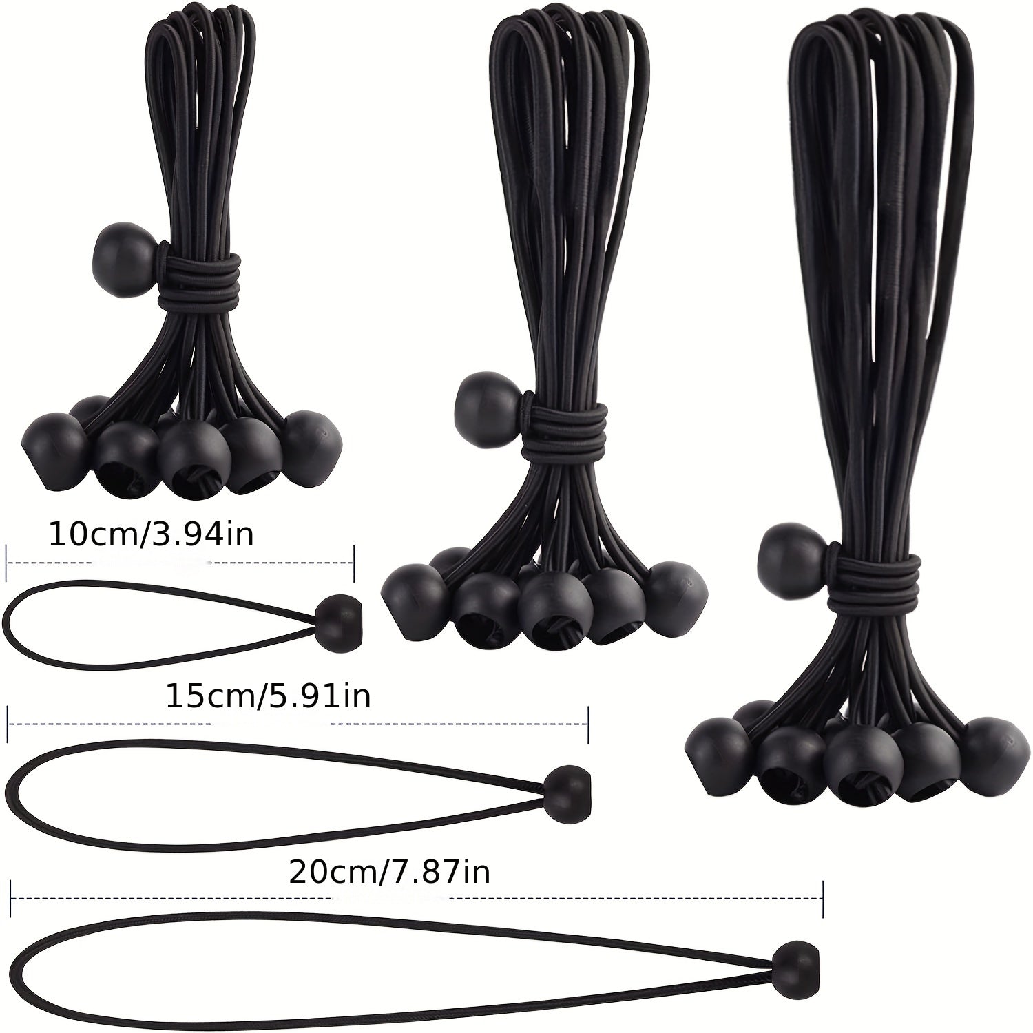 30pcs 7.62cm Bungee Cords with Balls - Heavy Duty Tie Down Strap Cord - 3 Size