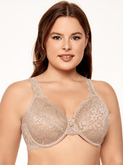 Women's Plus Floral Lace Full Cover Underwire Bra