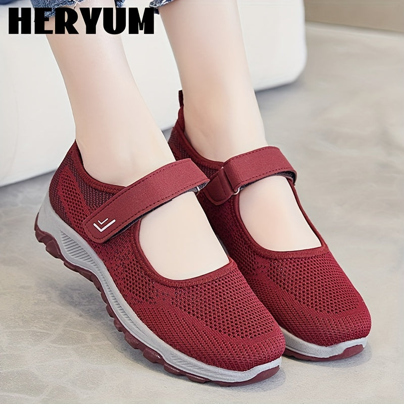 Women's Breathable Knit Sneakers Hook & Loop Outdoor Shoes
