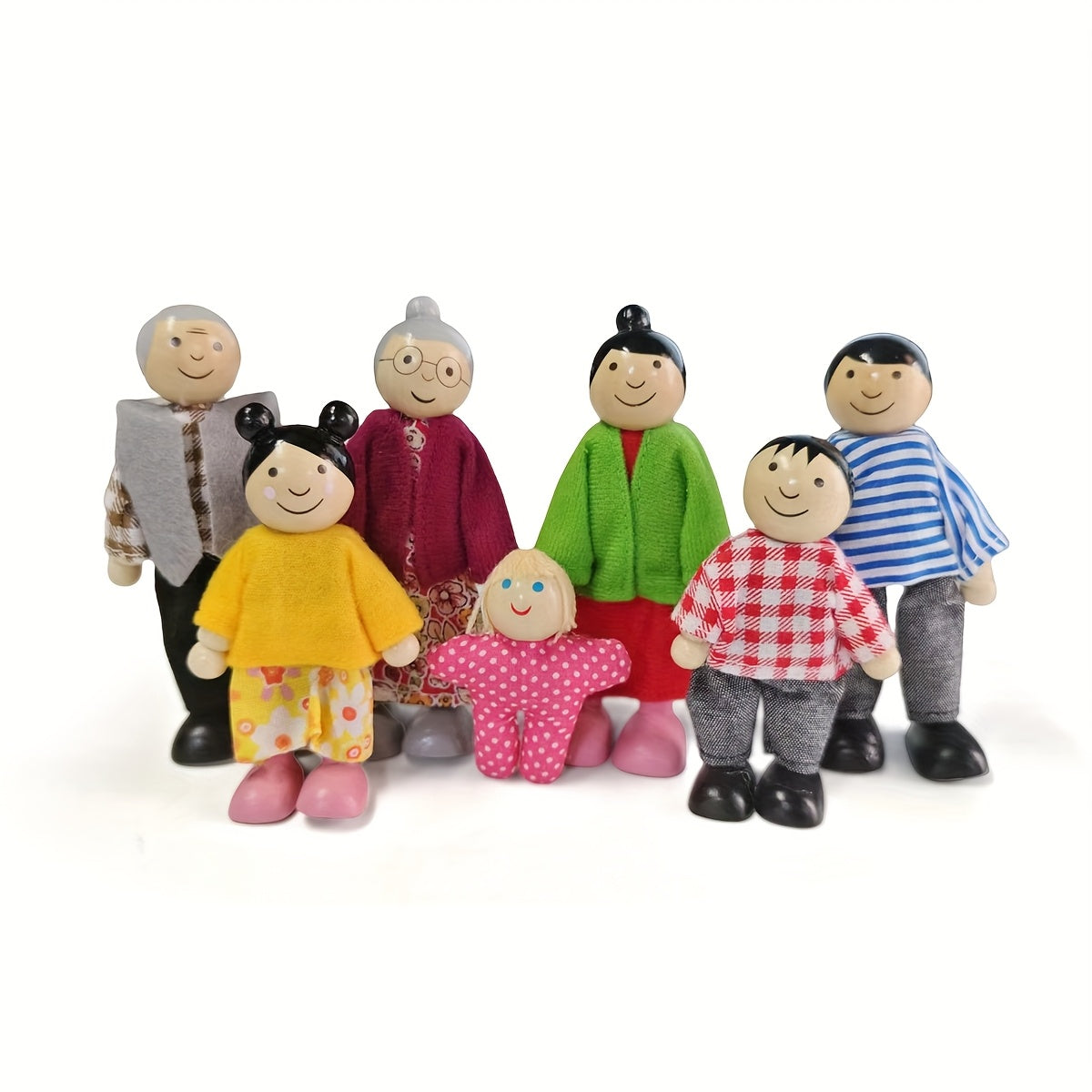 Wooden Dollhouse Family Figure Set for Role Playing Games