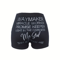 Letter Print Skinny Shorts Casual Shorts For Spring & Summer