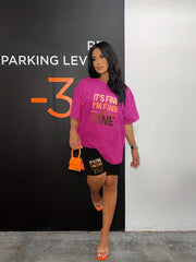 Letter Print Matching Two piece Set Casual Short Sleeve T shirt & Skinny Shorts