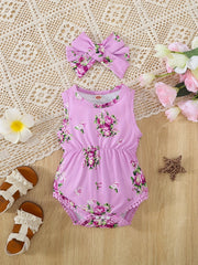 2pcs Baby Girls Floral Onesie Romper & Headband Set