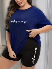 Letter Print Tee & Shorts Pajama Set