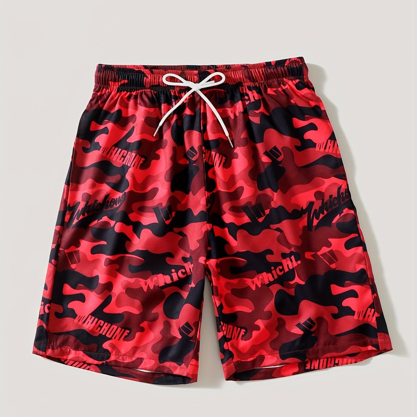 Men's Camo Swim Trunks Drawstring Beach Shorts for Summer