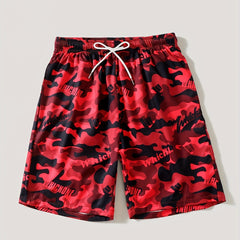 Men's Camo Swim Trunks Drawstring Beach Shorts for Summer