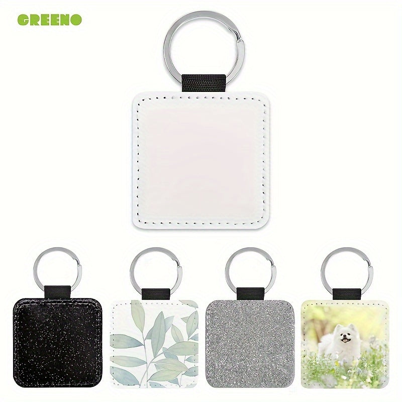 10pcs Sublimation Blank Glitter Square Keychain PU Leather Single Side Print
