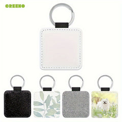 10pcs Sublimation Blank Glitter Square Keychain PU Leather Single Side Print