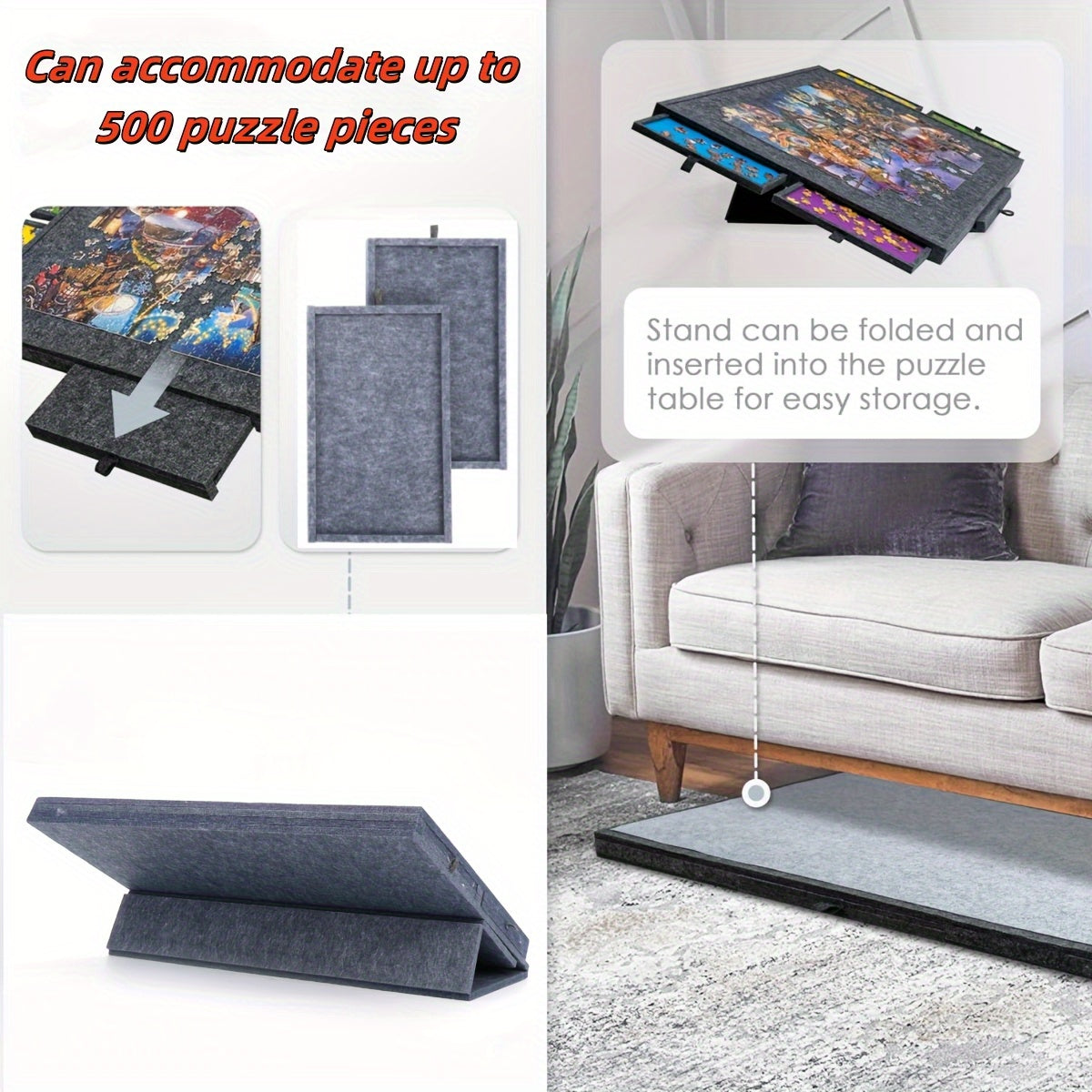 Collapsible Puzzle Board Felt Mat with 4 Drawers - Up to 500pcs Puzzles