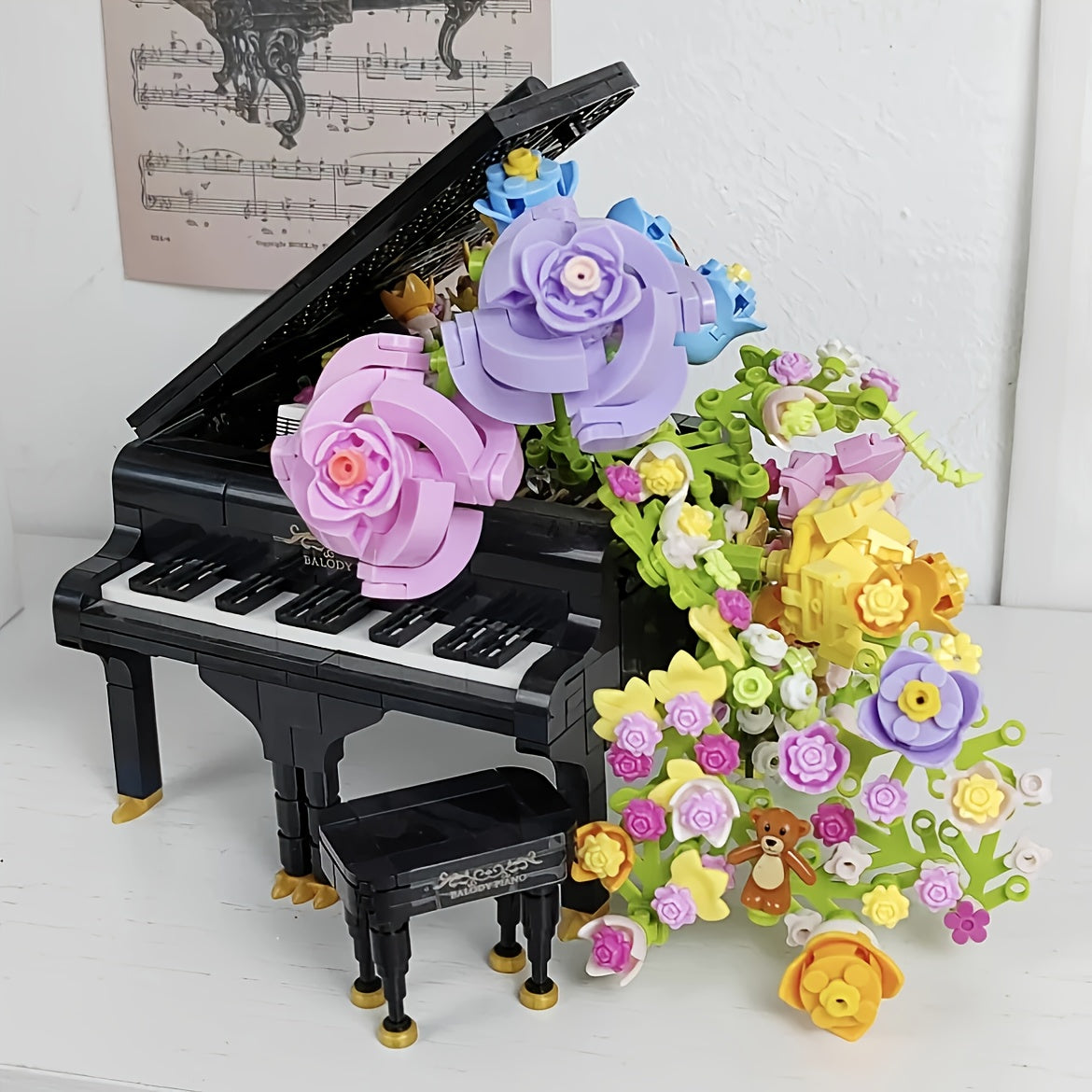 1000 pcs Piano Building Blocks Set Adult Piano Bouquet Decoration