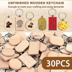 30pcs Wood Keychain Blanks Laser Engraving Unfinished Wood Keychains Bulk