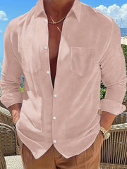Men's Casual Shirt Turn Down Collar Long Sleeves Solid Regular Fit