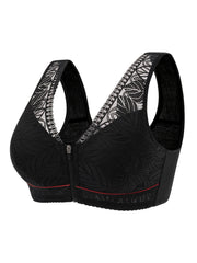 2 Pack Leaf Lace Zipper Front Full Cover Bra Set Plus Size