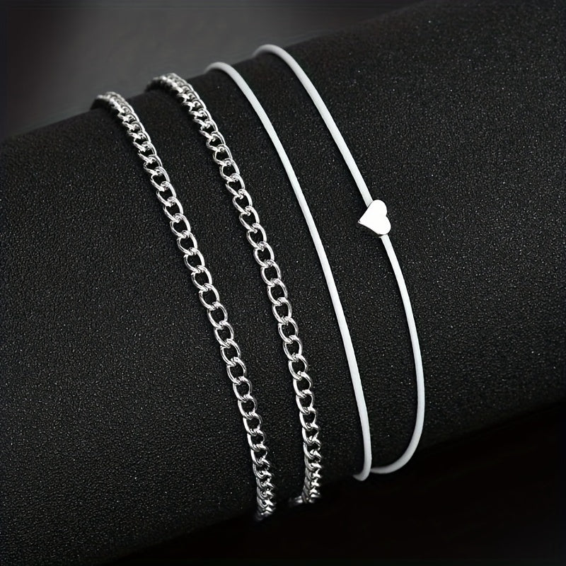 Boho Layered Love Heart Shape Beads Anklet Bracelet