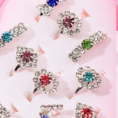 24pcs Girls Faux Gemstone Princess Rings w/ Heart Shaped Decorative Accessories