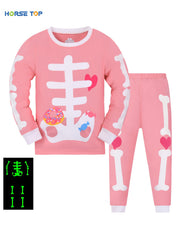 Kid's Skeleton Reflective Pattern PJ Set Halloween Loungewear