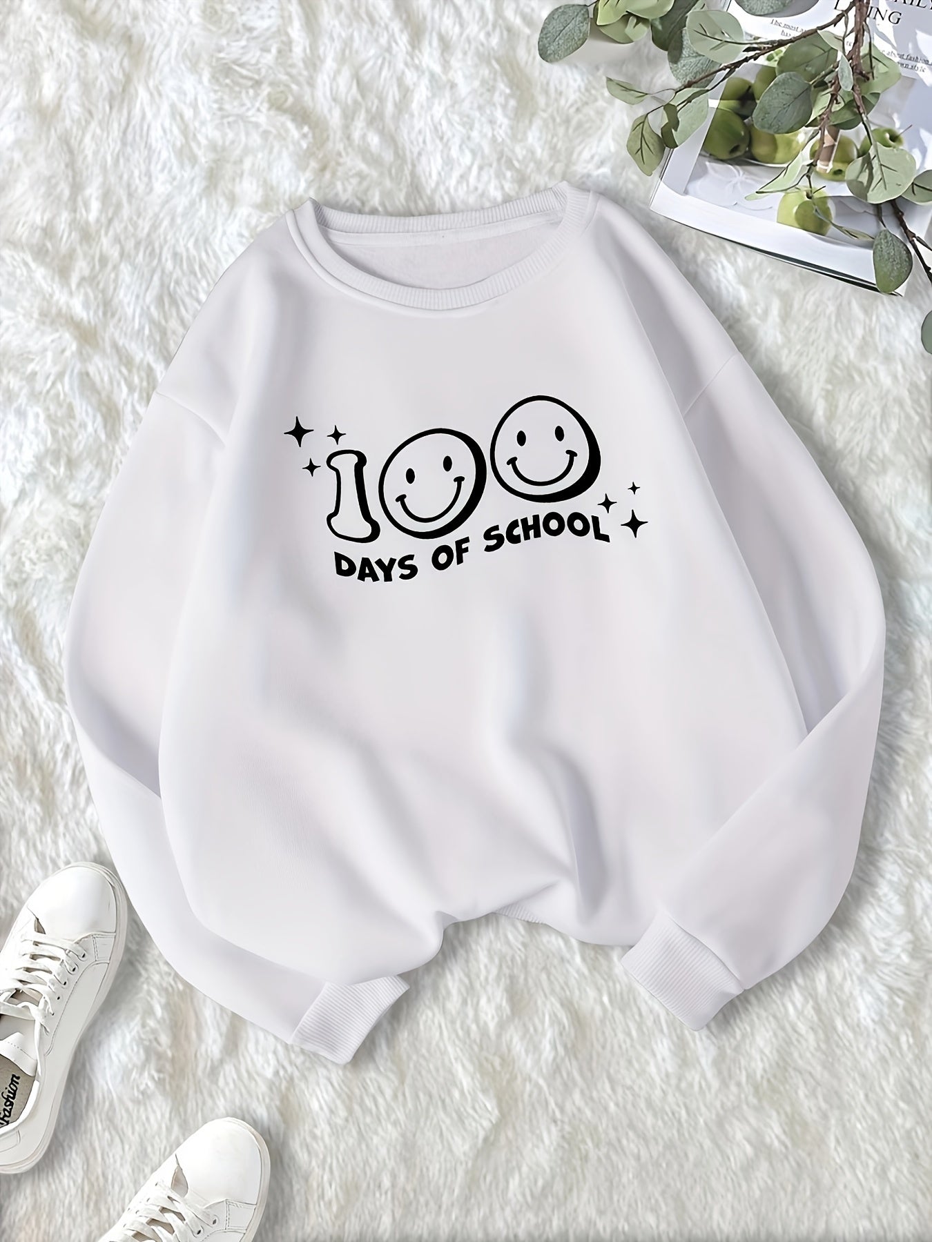 Smiling Face & Letter Print Crew Neck Sweatshirt