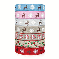Christmas Burlap Ribbon Snowflake Elk Santa Claus Decoration Ribbon