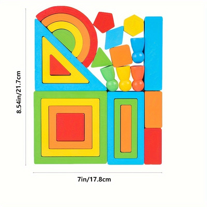 Wooden Rainbow Blocks Puzzle DIY Educational Stack Blocks