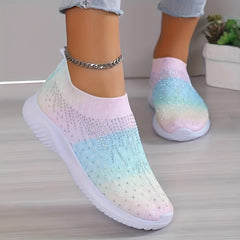 Women's Rainbow Sock Shoes Casual Rhinestone Slip On