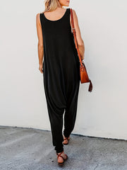 Solid Pockets Loose Tank Jumpsuit Casual Sleeveless Jumpsuit