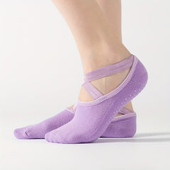 Women's Non Slip Yoga Socks with Cross Strap Grips